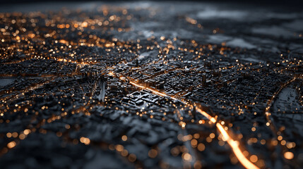 A single light beam scanning across a city model symbolizing analysis innovation and planning representing futuristic technology urban design and precision in architectural visualization
