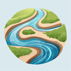 Fototapeta premium Cartoon illustration of a river flowing through a landscape