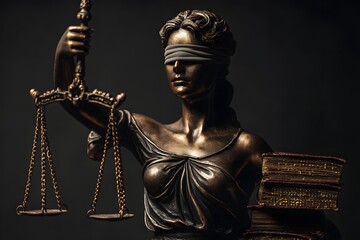 정의의 여신상과 법의 상징 이미지