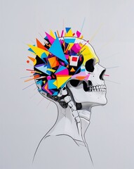 Creative Mind Abstract Vector with Geometric Idea Explosion from Head Silhouette

