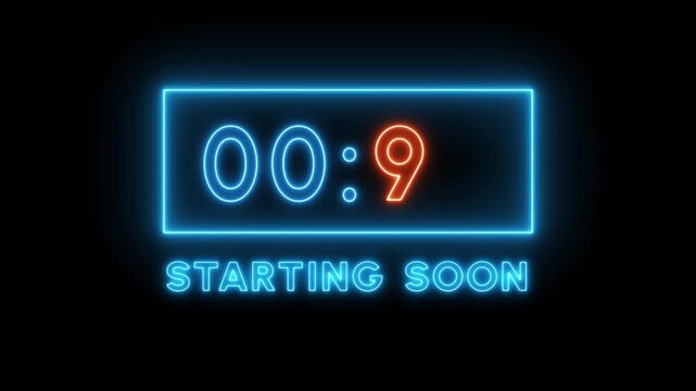 Neon glowing countdown timer number animation. 14 Seconds neon countdown timer animation.