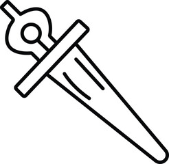 Minimalist Dagger or Sword Line Icon Representing Weapon, Fantasy, Battle, and Knight's Fighting Gear