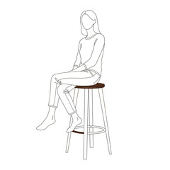 Vector art of simple line art sketch of a woman sitting on a high stool