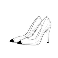 Vector art of a minimalist line drawing of a pair of elegant highheeled shoes with pointed toes and black tips, isolated on a, suitable for fashion, style, or footwear concepts
