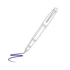 Vector art of a classic fountain pen with a nib and ink, creating a graceful blue line on a clean, symbolizing writing, creativity, and elegance in a simple, artistic illustration