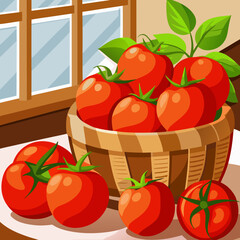 Tomatoes in a Basket beside a Window