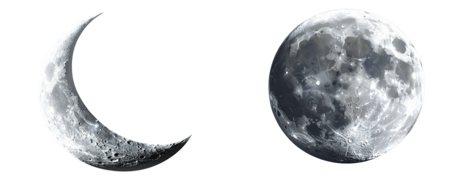  Crescent Moon Isolated on Transparent Background with Realistic Texture
