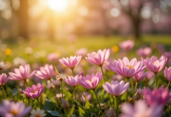 Close up Spring flowers in sunlight background wallpaper