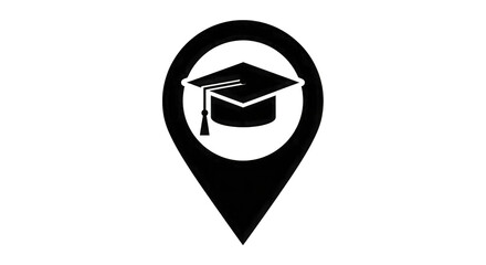 Graduation Cap Location Pin Icon education map marker isolated on a transparent background