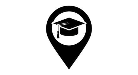 Graduation Cap Location Pin Icon education map marker isolated on a transparent background