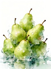 Surreal Fruits Series : A delicious looking healthy bunch of ripe green pears on a white background suitable for graphic design and decoration 003