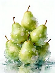 Surreal Fruits Series : A delicious looking healthy bunch of ripe green pears on a white background suitable for graphic design and decoration 004