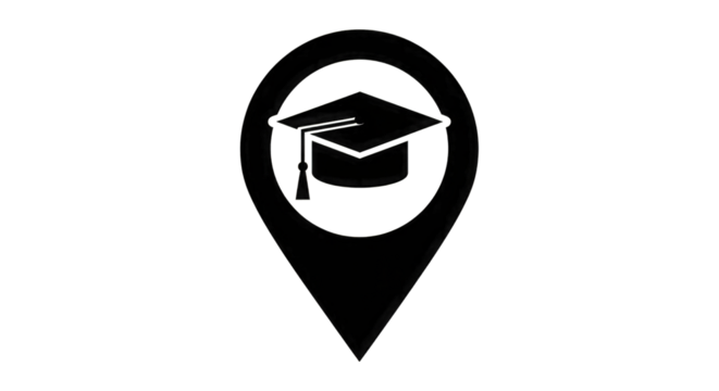 Graduation Cap Location Pin Icon education map marker isolated on a transparent background
