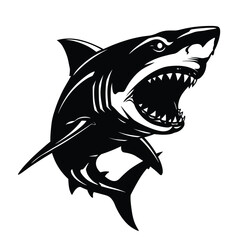 Fierce great white shark mouth open aggressive attack predator oceanic marine life silhouette