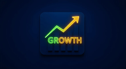 未来を指し示すネオン「GROWTH」：ビジネスの成長と発展を象徴する高品位アイコン