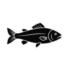 Bold silhouette of a realistic fish with detailed fins and scales for nature and fishing themes silhouette