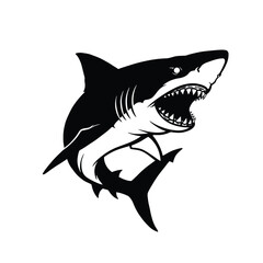 Aggressive great white shark illustration with open mouth and sharp teeth dynamic pose silhouette