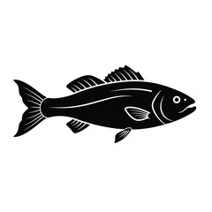 Bold black silhouette of a finely detailed fish for seafood and aquatic themes silhouette