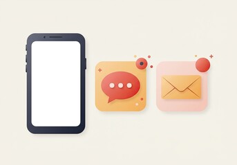 Stay connected with modern mobile phone, message bubble, and email envelope icons for instant communication and notifications in soft pastel colors