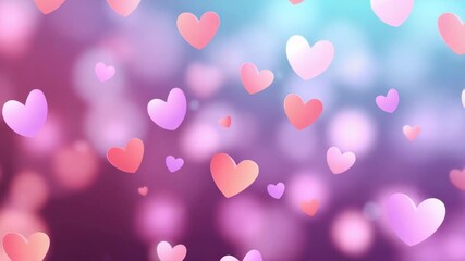 Romantic pink and purple heart shapes float gently on soft abstract bokeh background, creating dreamy valentine atmosphere full of love, warmth, and romantic feelings - Powered by Adobe