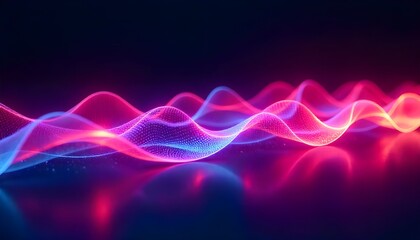 3d render of a vibrant, abstract representation of light waves in various neon colors against a dark background. Synthwave style music equalizer. Visualization of fluctuations