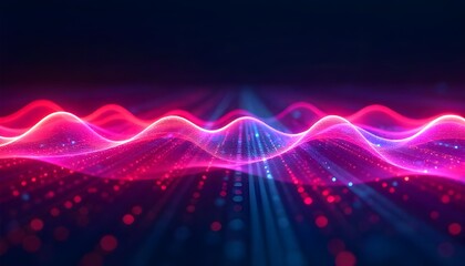 3d render of a vibrant, abstract representation of light waves in various neon colors against a dark background. Synthwave style music equalizer. Visualization of fluctuations