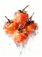 Surreal Fruits Series : A delicious looking healthy bunch of ripe persimmons on a white background suitable for graphic design and decoration 002