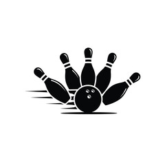 Dynamic bowling strike silhouette with pins and ball capturing motion and action silhouette