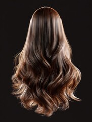 Fototapeta premium This image shows long wavy brown hair with a smooth and shiny texture, presenting an elegant and stylish appearance.