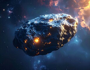 A stunning celestial body with bright molten core floating in cosmic nebula