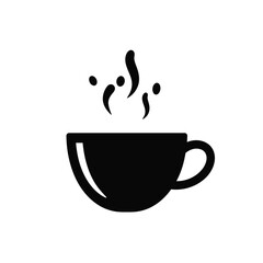 Simple black silhouette icon of a steaming coffee cup perfect for cafe menus and branding silhouette
