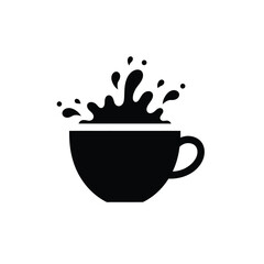 Dynamic black silhouette of coffee cup splashing hot beverage energy and motion silhouette