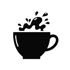 Black coffee cup with splash liquid abstract dynamic motion beverage drink silhouette