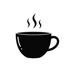 Simple black silhouette of a hot steaming coffee cup representing warmth and morning beverage silhouette