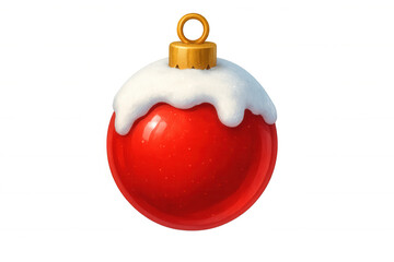 Red christmas bauble decoration with snow accent, representing holiday cheer and festive winter celebrations, isolated on transparent background