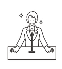 演説する女性の総理大臣のイラスト　線画のみ