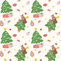 Cute Christmas Seamless Pattern Dachshund Dog Christmas Tree Sausage Dog Festive Repeat Wallpaper Hand Drawn Background
