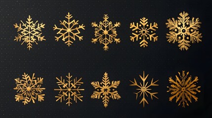 Winter snowflakes, snowflakes of various shapesgolden snowflakes