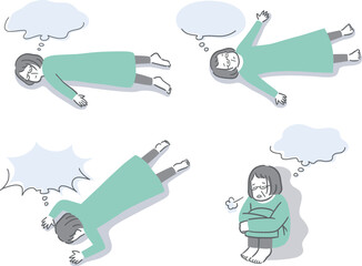 気分が優れない高齢者女性のふきだし付きイラストセット
