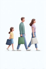 Fototapeta premium Family enjoying Black Friday shopping with colorful bags in hand on a bustling urban street. Black Friday 2025