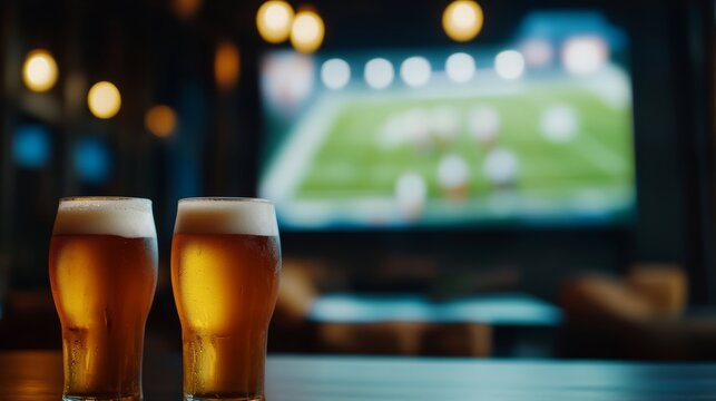 Exciting sports night with friends enjoying beer at a cozy bar urban setting digital media warm atmosphere engaging view