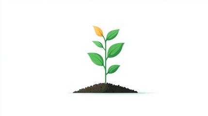 Minimalist vector illustration of young plant growth, flat clean style, isolated on white background.
