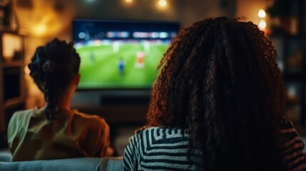 Exciting football match viewing experience home living room digital content cozy environment back view community engagement