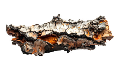 Charred wood fragment, textured bark, detailed inside