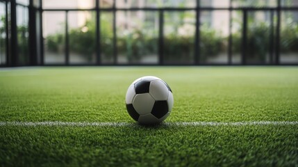 Exciting soccer action on indoor field capturing dynamic gameplay urban environment close-up perspective sports and team spirit