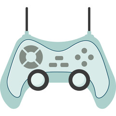 Stylized light blue video game controller with minimalist design and dark blue outline on a transparent background representing digital entertainment and gaming technology