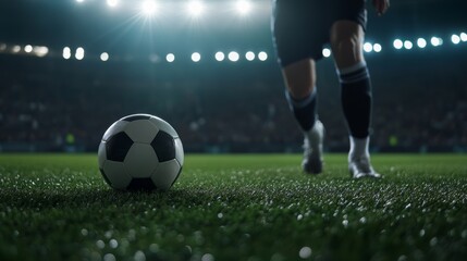 Intense soccer match action stadium field sports photography nighttime atmosphere close-up viewpoint passion and competition
