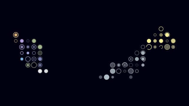 Malaysia animated country shape. Pulsating colored dots on the map of the country. Large size circle blocks. Digital style Malaysia map on dark background. Amazing animation video.