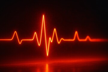 Glowing red heart rate pulse waveform shown as light trail on dark background, symbolizing heartbeat, health, and medical technology concept. Ai generative