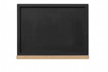 Empty blackboard with wooden ledge, providing copy space for school, education, or restaurant menu concept on transparent background